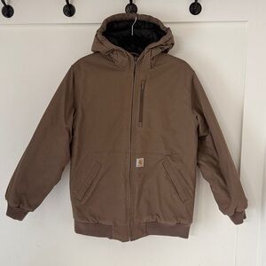 Carhartt Quick Duck Active Canyon Brown youth large Hooded Jacket  Gently Used.